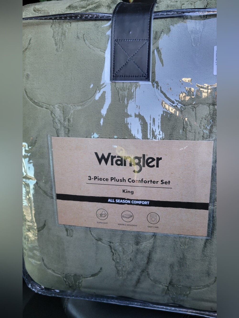 Wrangler Plush 3-Piece Comforter Set KING Olive Green Embossed